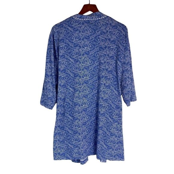 Carole Hochman Floral Robe Cotton Medium M Blue White Wrap NO Belt Long Sleeve - Picture 3 of 11